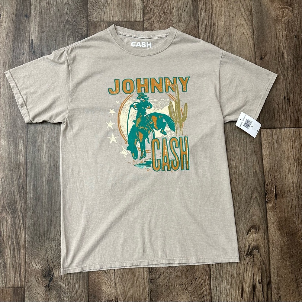 Johnny Cash Cowboy 100% cotton Casual Shirt Women Size S Taupe